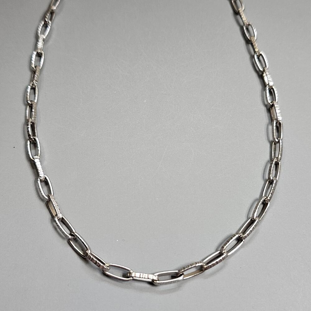 Paper Clip Chain Link Single Strand Necklace Layering Silvertone 28" Opera